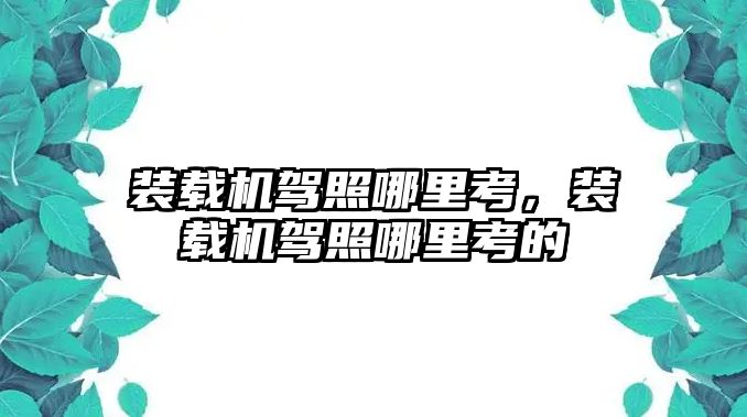裝載機(jī)駕照哪里考，裝載機(jī)駕照哪里考的