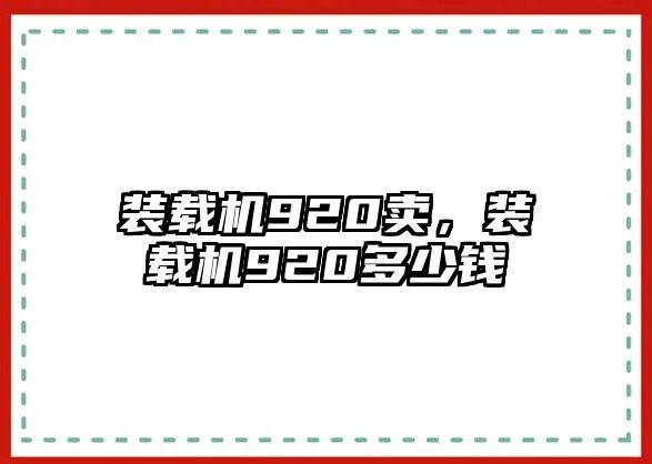 裝載機920賣，裝載機920多少錢