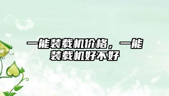 一能裝載機(jī)價(jià)格，一能裝載機(jī)好不好