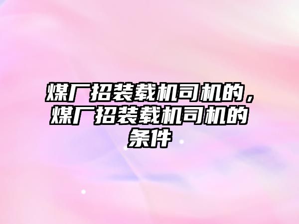 煤廠招裝載機司機的，煤廠招裝載機司機的條件