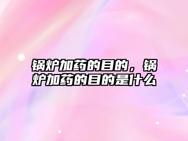 鍋爐加藥的目的，鍋爐加藥的目的是什么