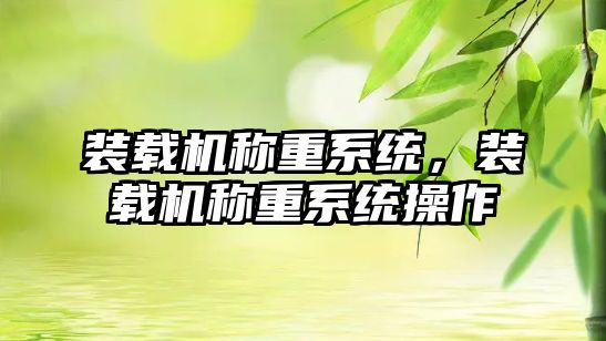裝載機(jī)稱重系統(tǒng)，裝載機(jī)稱重系統(tǒng)操作
