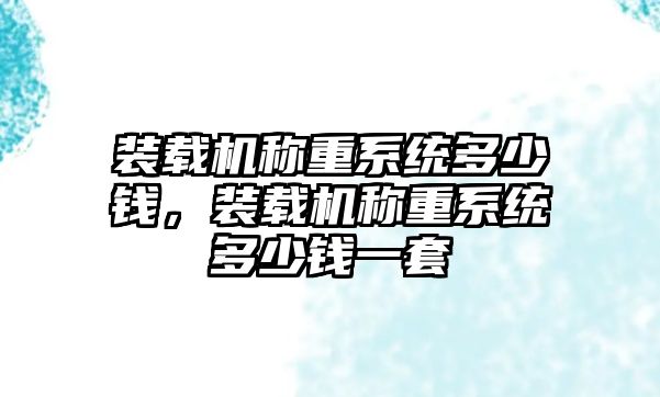 裝載機(jī)稱重系統(tǒng)多少錢，裝載機(jī)稱重系統(tǒng)多少錢一套