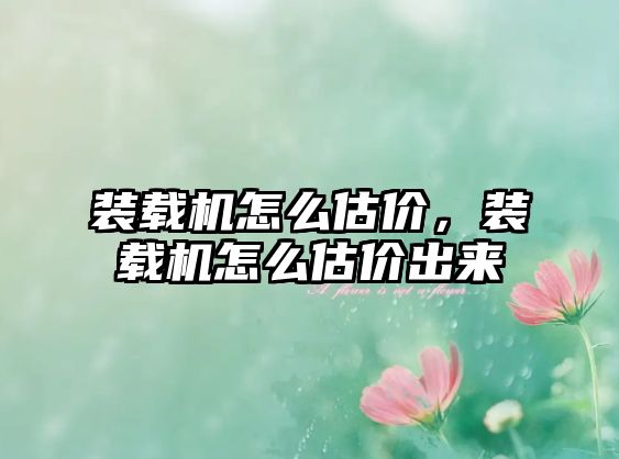 裝載機怎么估價，裝載機怎么估價出來