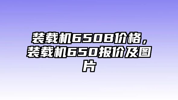 裝載機(jī)650B價(jià)格，裝載機(jī)650報(bào)價(jià)及圖片