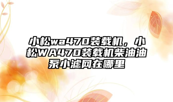小松wa470裝載機(jī)，小松WA470裝載機(jī)柴油油泵小濾網(wǎng)在哪里