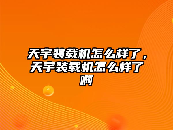 天宇裝載機(jī)怎么樣了，天宇裝載機(jī)怎么樣了啊