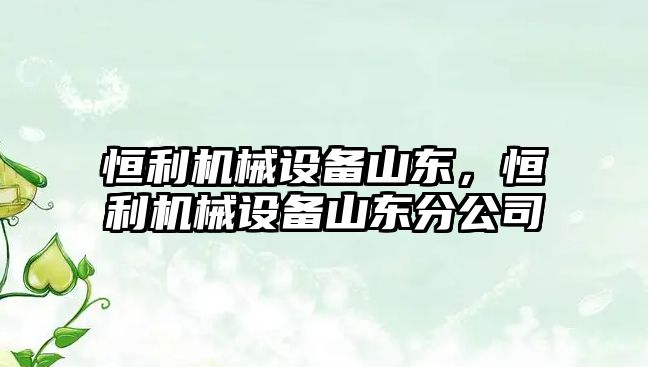 恒利機械設備山東，恒利機械設備山東分公司