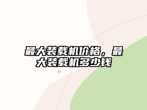 最大裝載機(jī)價(jià)格，最大裝載機(jī)多少錢