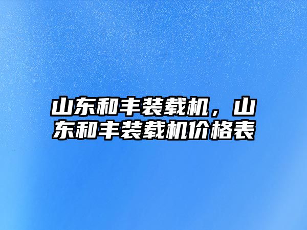 山東和豐裝載機(jī)，山東和豐裝載機(jī)價(jià)格表