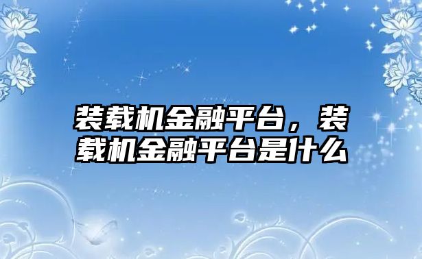 裝載機金融平臺，裝載機金融平臺是什么