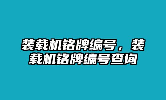 裝載機(jī)銘牌編號(hào)，裝載機(jī)銘牌編號(hào)查詢