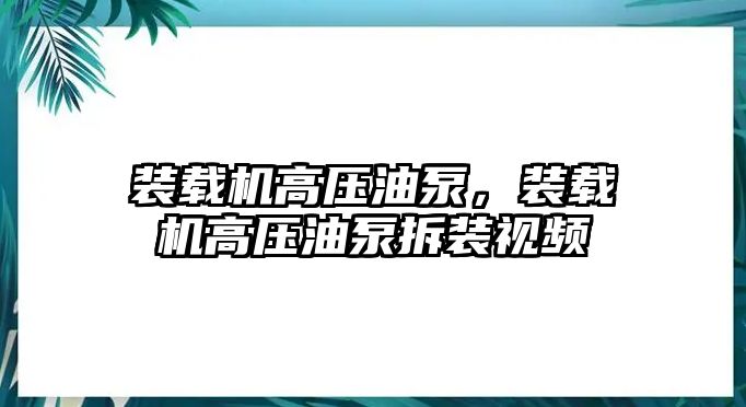 裝載機(jī)高壓油泵，裝載機(jī)高壓油泵拆裝視頻