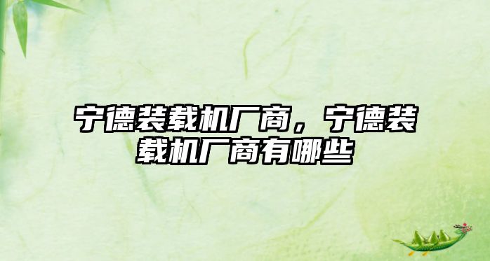 寧德裝載機廠商，寧德裝載機廠商有哪些