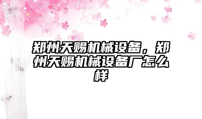 鄭州天賜機(jī)械設(shè)備，鄭州天賜機(jī)械設(shè)備廠怎么樣