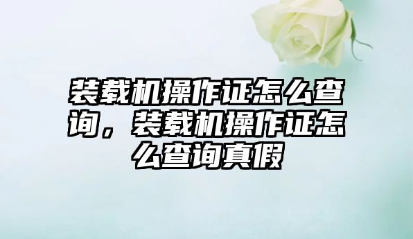 裝載機操作證怎么查詢，裝載機操作證怎么查詢真假