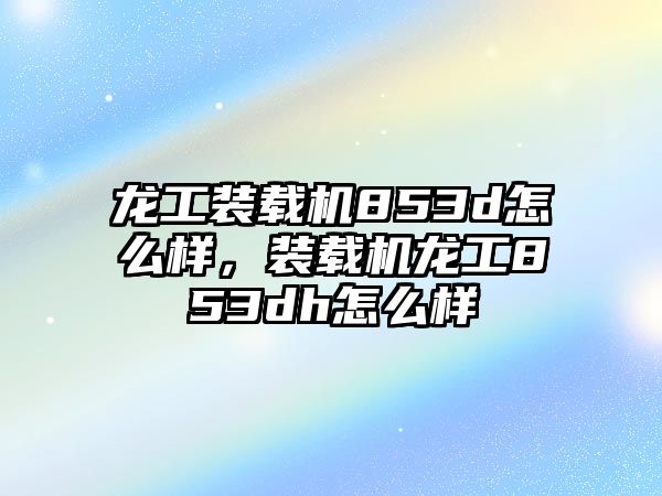 龍工裝載機853d怎么樣，裝載機龍工853dh怎么樣
