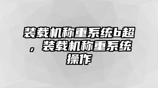 裝載機(jī)稱(chēng)重系統(tǒng)b超，裝載機(jī)稱(chēng)重系統(tǒng)操作