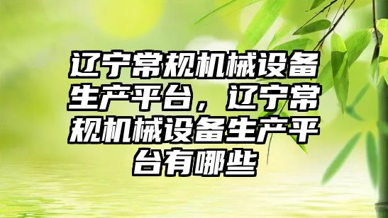 遼寧常規(guī)機械設(shè)備生產(chǎn)平臺，遼寧常規(guī)機械設(shè)備生產(chǎn)平臺有哪些