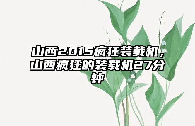 山西2015瘋狂裝載機，山西瘋狂的裝載機27分鐘