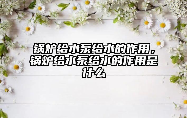 鍋爐給水泵給水的作用，鍋爐給水泵給水的作用是什么
