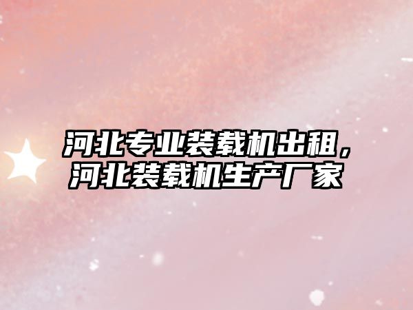 河北專業(yè)裝載機出租，河北裝載機生產(chǎn)廠家