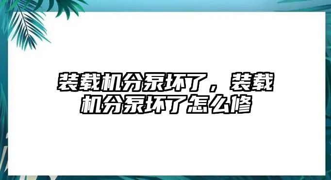 裝載機(jī)分泵壞了，裝載機(jī)分泵壞了怎么修