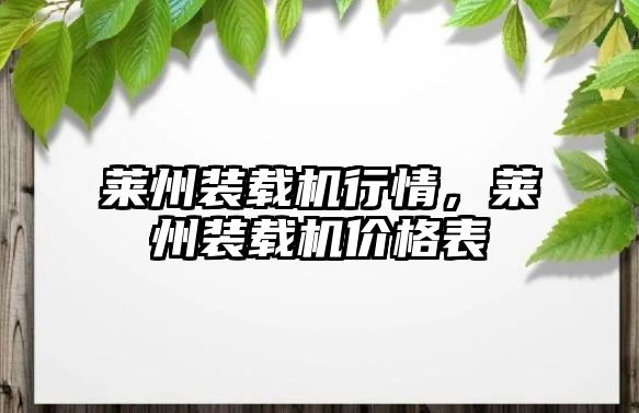 萊州裝載機行情，萊州裝載機價格表