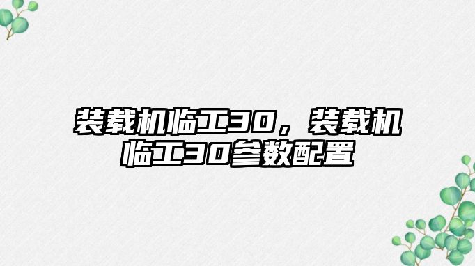 裝載機(jī)臨工30，裝載機(jī)臨工30參數(shù)配置