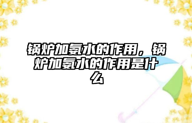 鍋爐加氨水的作用，鍋爐加氨水的作用是什么