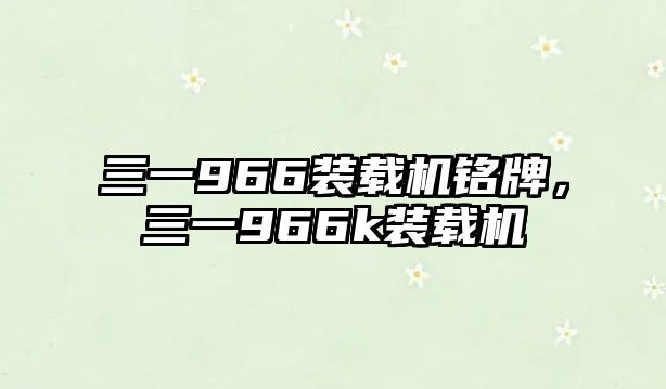 三一966裝載機(jī)銘牌，三一966k裝載機(jī)