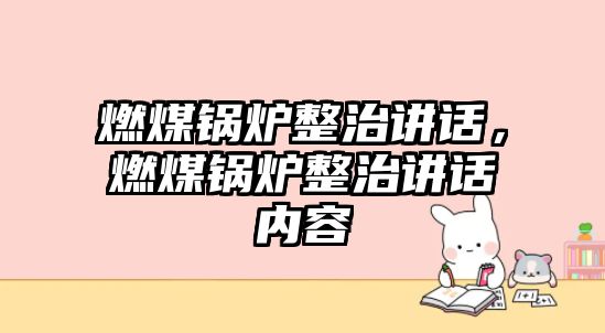 燃煤鍋爐整治講話，燃煤鍋爐整治講話內(nèi)容
