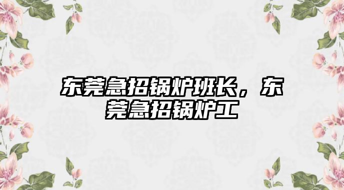 東莞急招鍋爐班長，東莞急招鍋爐工