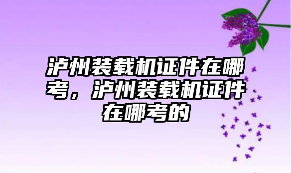 瀘州裝載機(jī)證件在哪考，瀘州裝載機(jī)證件在哪考的
