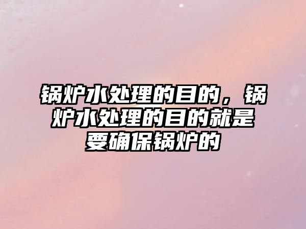 鍋爐水處理的目的，鍋爐水處理的目的就是要確保鍋爐的