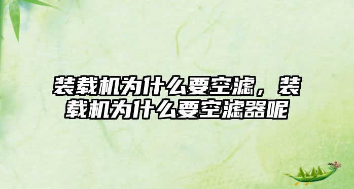 裝載機為什么要空濾，裝載機為什么要空濾器呢