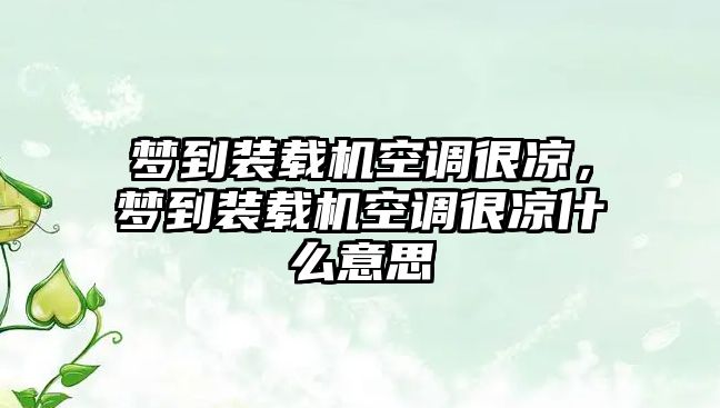 夢到裝載機空調(diào)很涼，夢到裝載機空調(diào)很涼什么意思