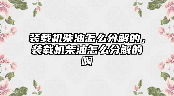 裝載機(jī)柴油怎么分解的，裝載機(jī)柴油怎么分解的啊