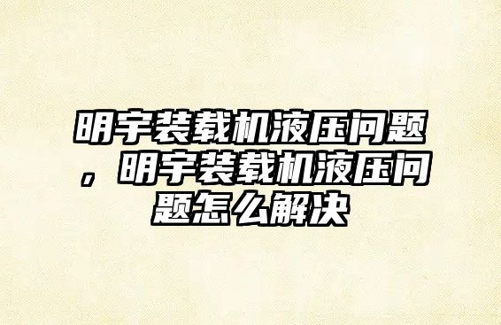 明宇裝載機液壓問題，明宇裝載機液壓問題怎么解決