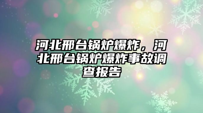 河北邢臺(tái)鍋爐爆炸，河北邢臺(tái)鍋爐爆炸事故調(diào)查報(bào)告