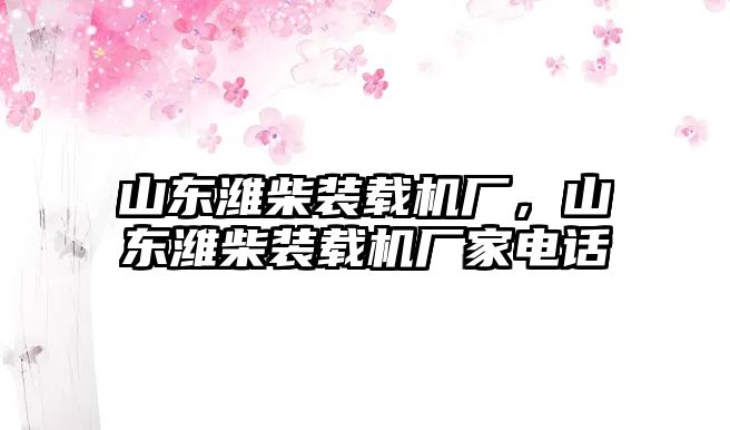 山東濰柴裝載機廠，山東濰柴裝載機廠家電話