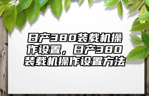 日產(chǎn)380裝載機(jī)操作設(shè)置，日產(chǎn)380裝載機(jī)操作設(shè)置方法