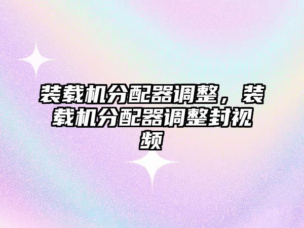 裝載機(jī)分配器調(diào)整，裝載機(jī)分配器調(diào)整封視頻