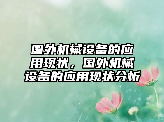 國外機(jī)械設(shè)備的應(yīng)用現(xiàn)狀，國外機(jī)械設(shè)備的應(yīng)用現(xiàn)狀分析