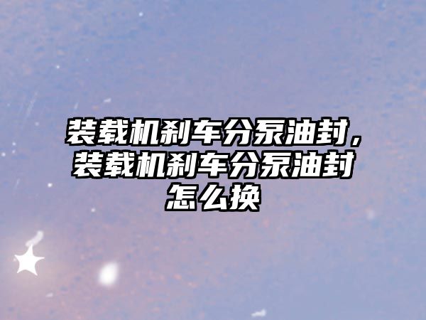 裝載機剎車分泵油封，裝載機剎車分泵油封怎么換