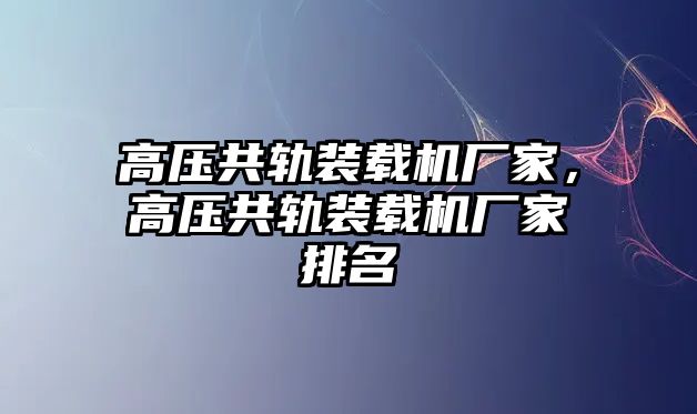 高壓共軌裝載機廠家，高壓共軌裝載機廠家排名