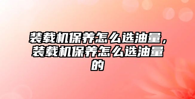 裝載機(jī)保養(yǎng)怎么選油量，裝載機(jī)保養(yǎng)怎么選油量的