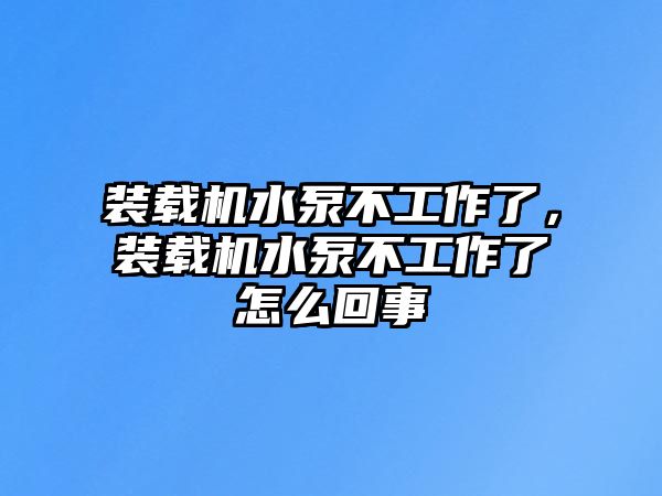 裝載機(jī)水泵不工作了，裝載機(jī)水泵不工作了怎么回事