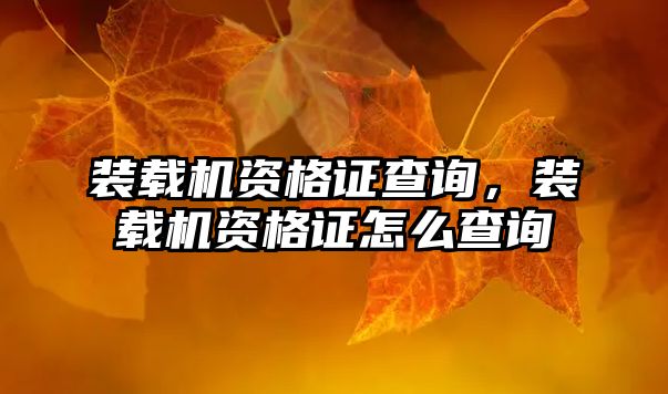 裝載機(jī)資格證查詢，裝載機(jī)資格證怎么查詢