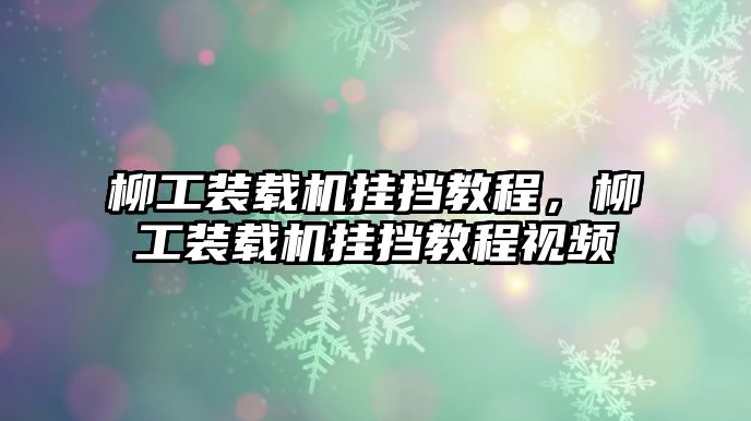 柳工裝載機掛擋教程，柳工裝載機掛擋教程視頻